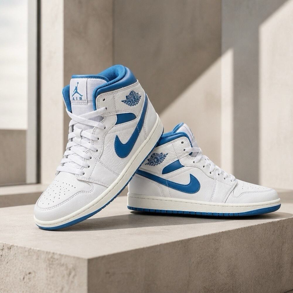 Size 11 - Air Jordan Men’s 1 Mid SE Industrial Blue-sail/white New W BOX